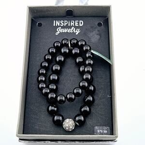 Double Strand Black Beaded Bracelet Chunky Stackable Classy Office Career Gift